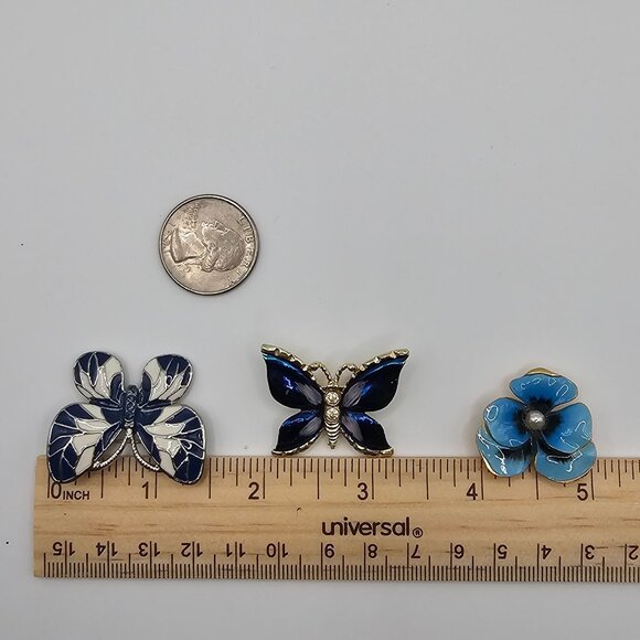 VTG Brooch 3PC Set Silver Tone Whimsy Fairycore Enchanting Butterfly Florals Pin - Picture 13 of 13